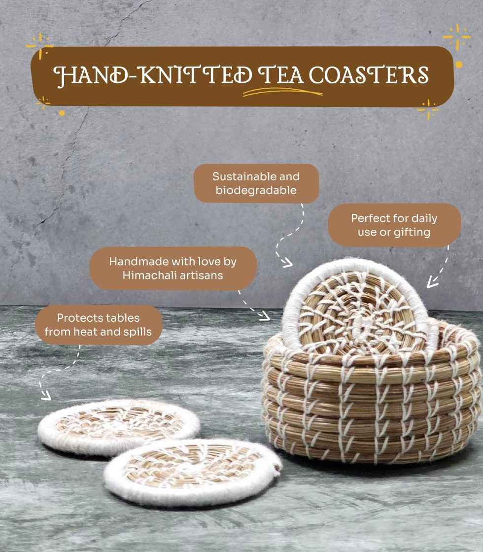 Hand-Knitted Tea Coasters – Himalayan Pine Needle Coasters
