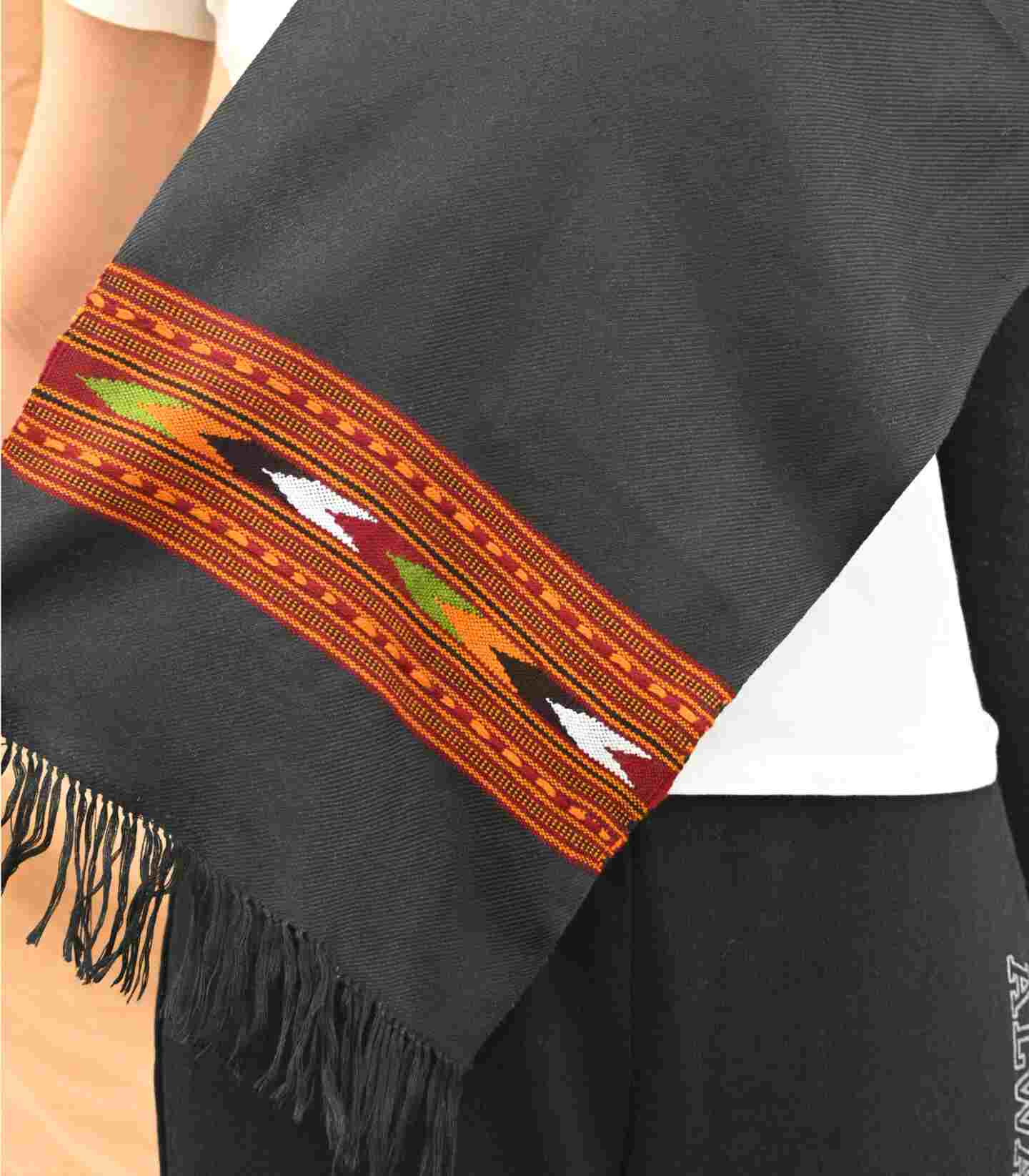 Himachali Handwoven Kullu Pure Wool Muffler – Black, Timeless Elegance - Dupattas & Shawls | Buy online on ZillyBuy