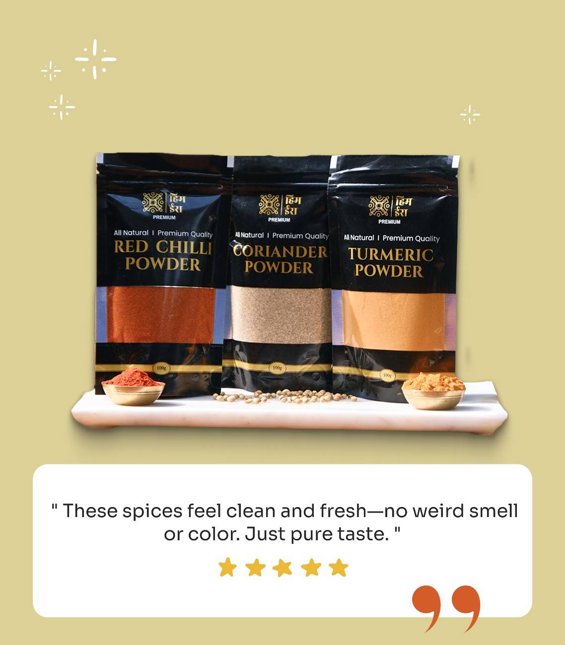 Pure Himalayan Spices - Turmeric, Coriander & Red Chilli Powder
